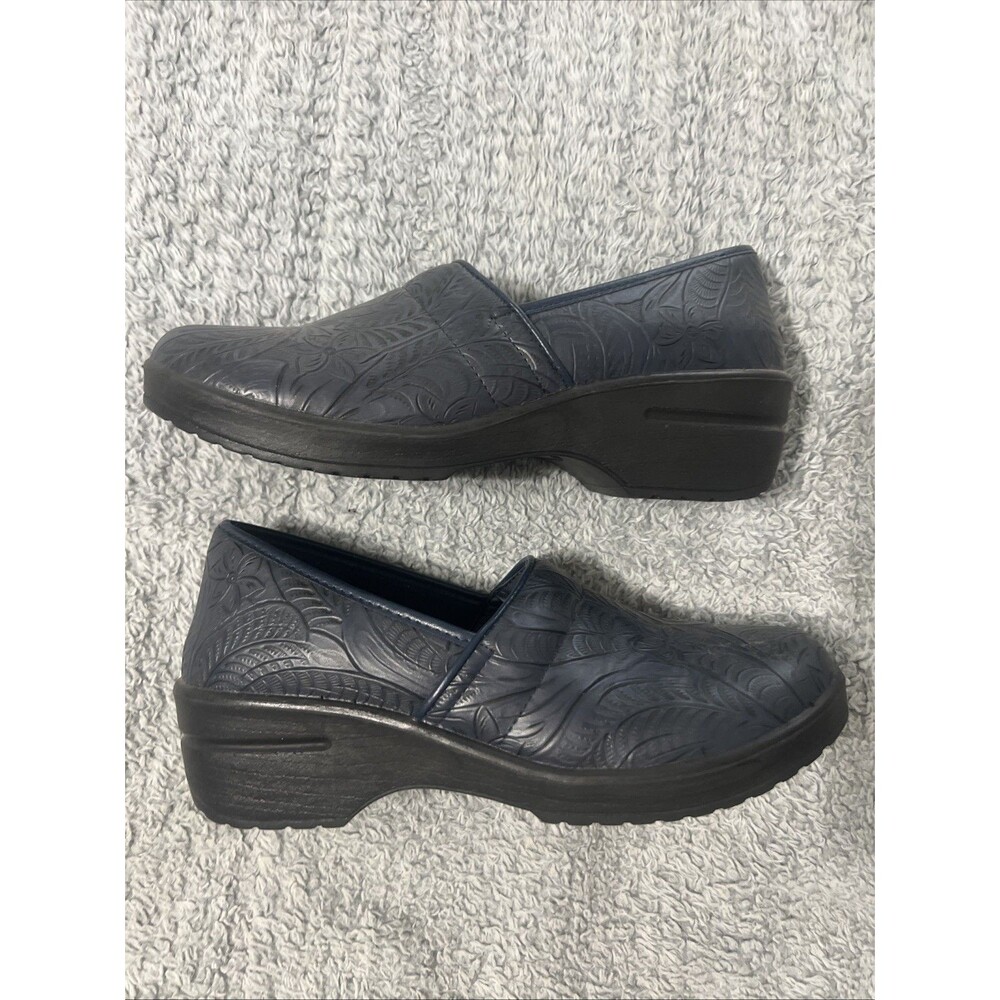 Easy Works Clogs Blue Floral Boho Comfort Sz 9 Grunge Boho Y2K